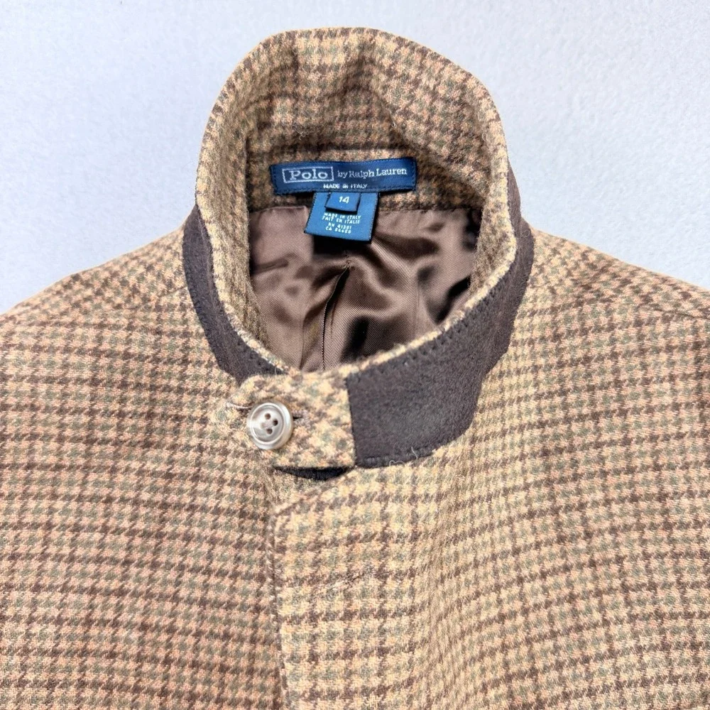 Polo RalphLauren Boys 14 Wool Cashmere Houndstooth Equestrian Plaid BlazerSuede